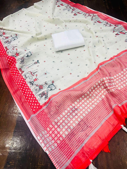 Beautiful Designer Party Wear Plain Linen Saree