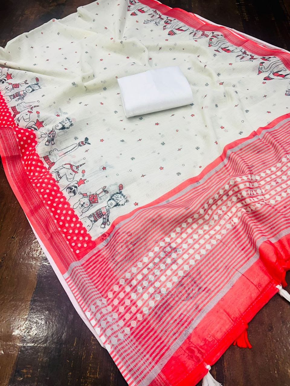 Beautiful Designer Party Wear Plain Linen Saree