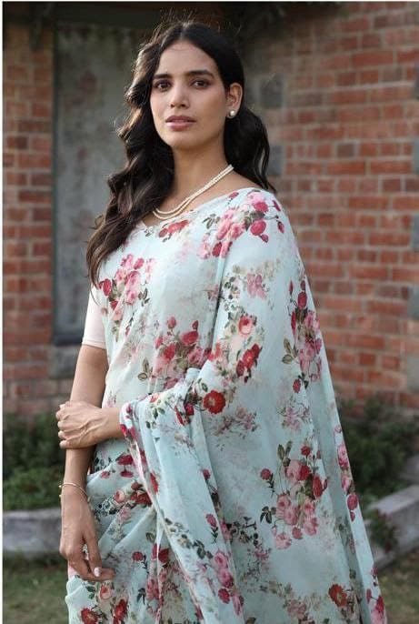 Beautiful Designer Party Wear Soft Gorgette Saree