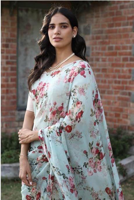 Beautiful Designer Party Wear Soft Gorgette Saree