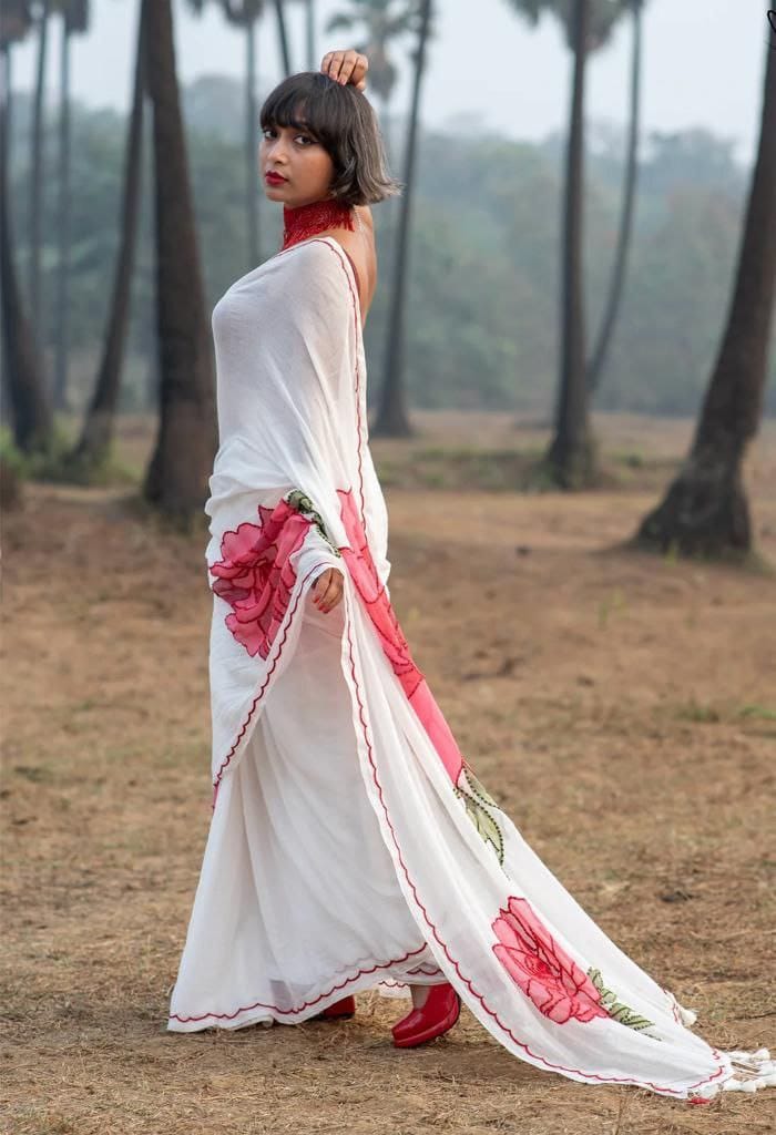 Beautiful Designer Party Wear Plain Linen Saree