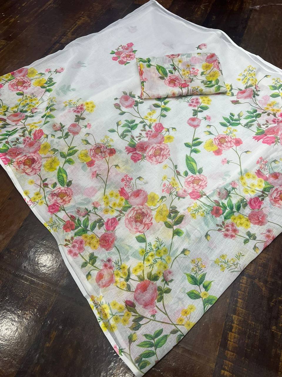 Beautiful Designer Party Wear Plain Linen Saree