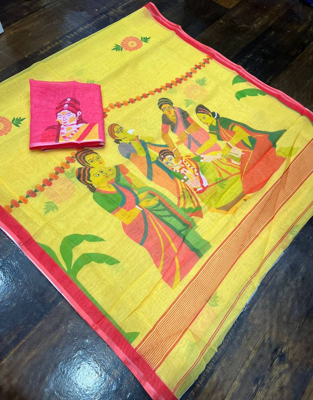 Beautiful Designer Party Wear Plain Linen Saree