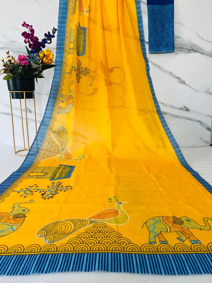 Beautiful Designer Party Wear Plain Linen Saree