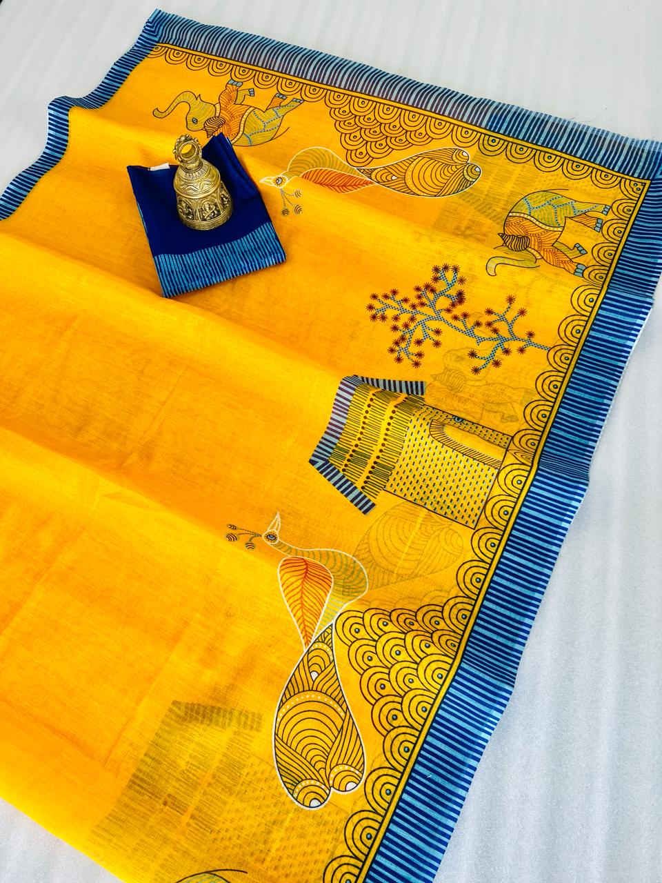 Beautiful Designer Party Wear Plain Linen Saree