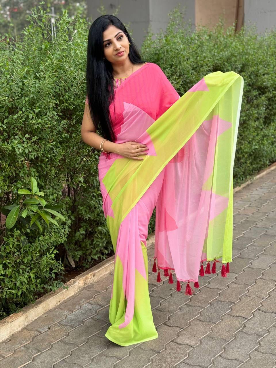 Beautiful Designer Party Wear Soft Gorgette Saree