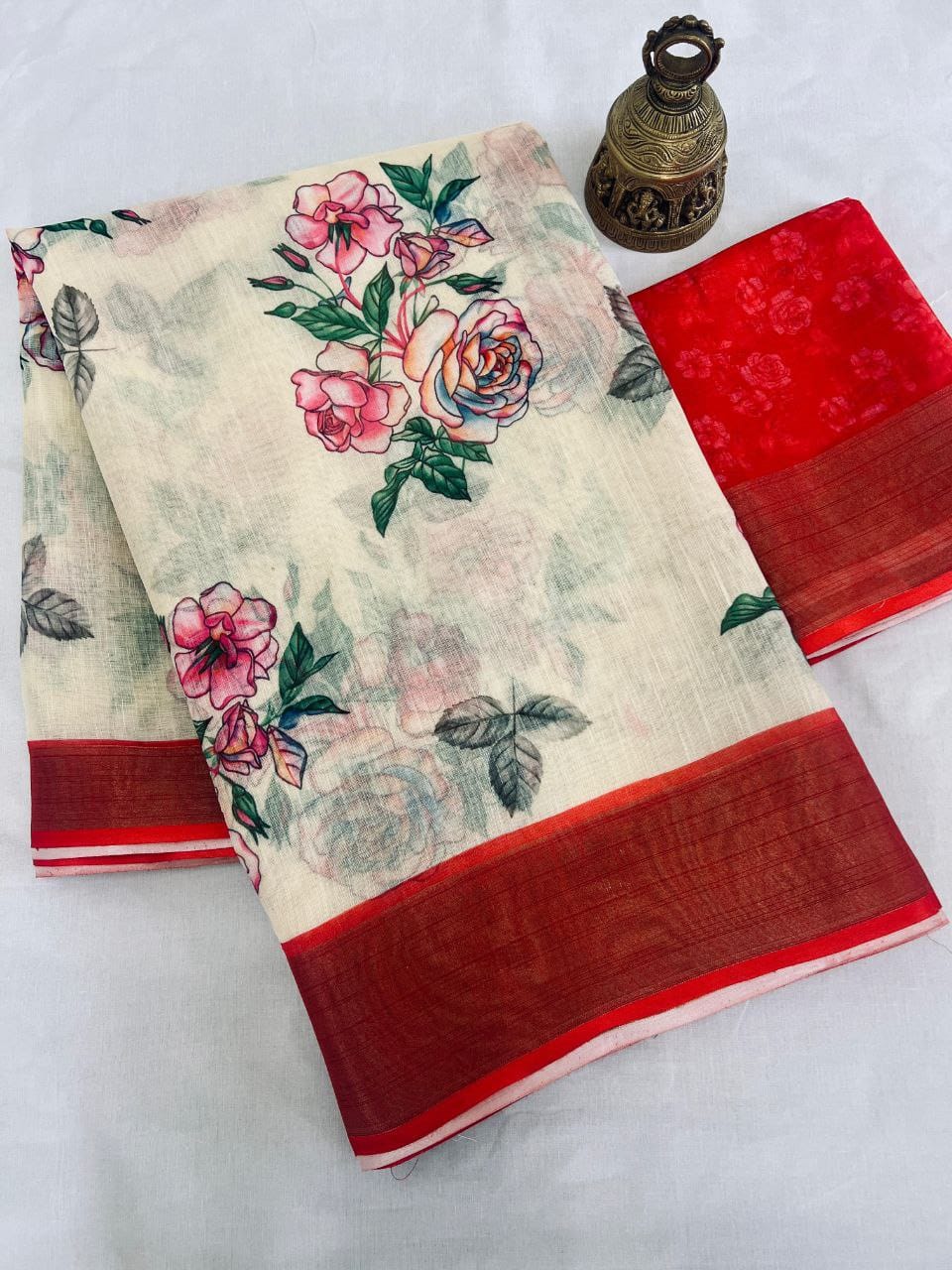 Beautiful Designer Party Wear Plain Linen Saree