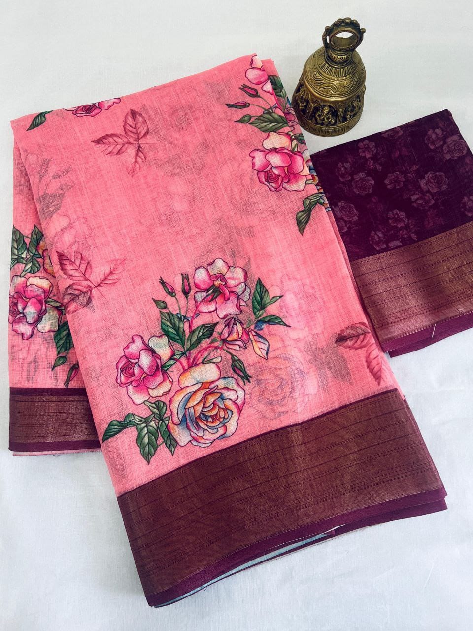 Beautiful Designer Party Wear Plain Linen Saree