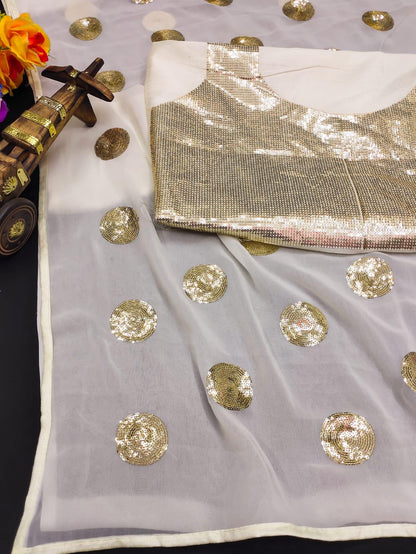 Beautiful Designer Party Wear Soft Gorgette Saree