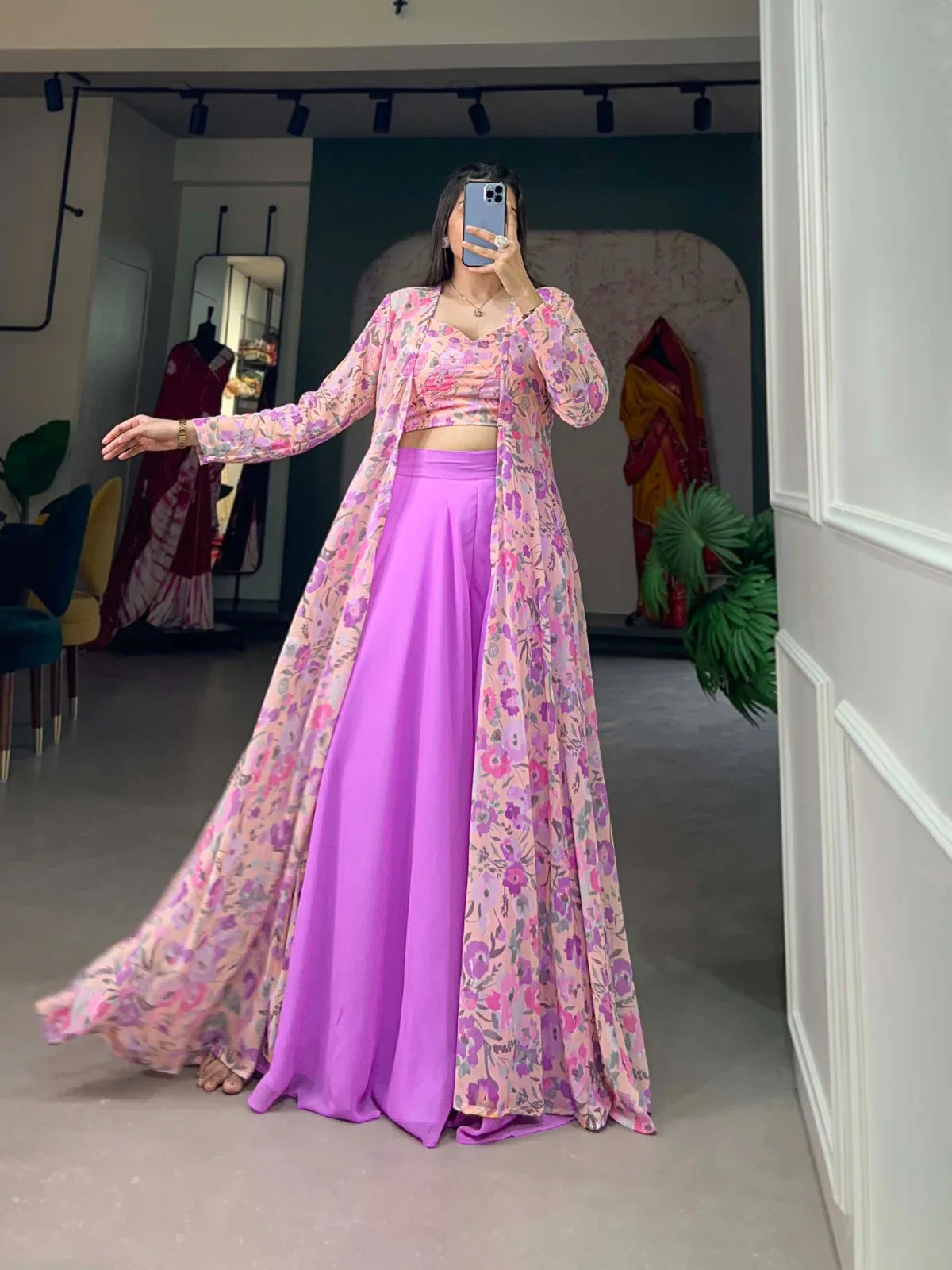 Beautiful Designer Summer Special Plazo With Shrug Salwar Suit