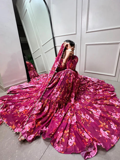 Beautiful Designer Occasion Wear Georgette Flower Print Gown