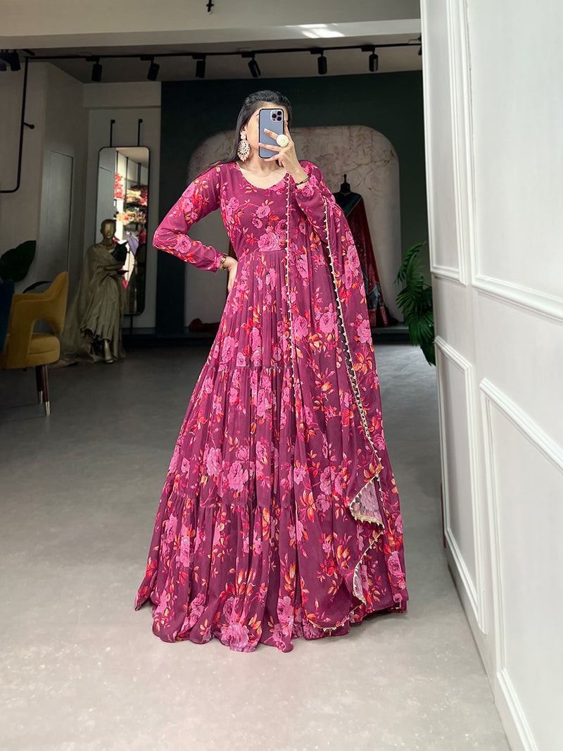 Beautiful Designer Occasion Wear Georgette Flower Print Gown