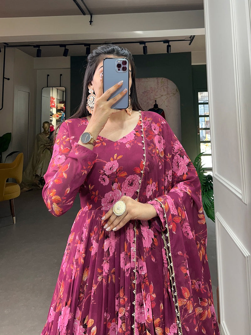 Beautiful Designer Occasion Wear Georgette Flower Print Gown