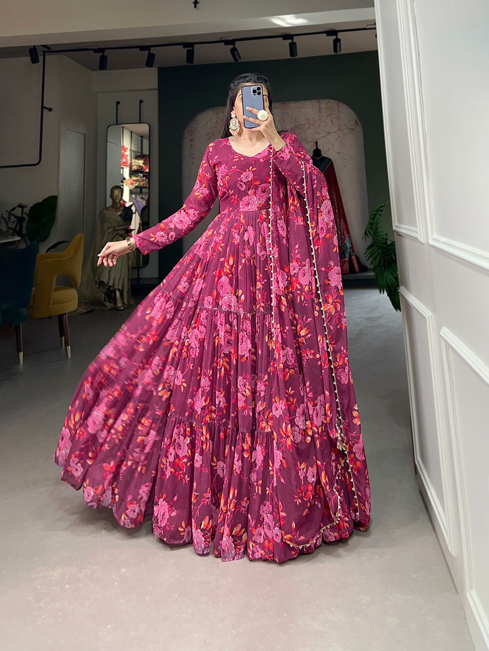 Beautiful Designer Occasion Wear Georgette Flower Print Gown
