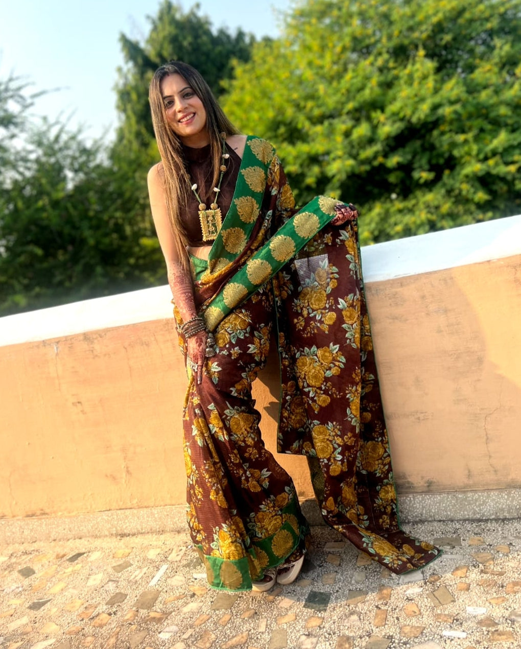 Beautiful Designer Party Wear Printed Manipuri Silk Saree