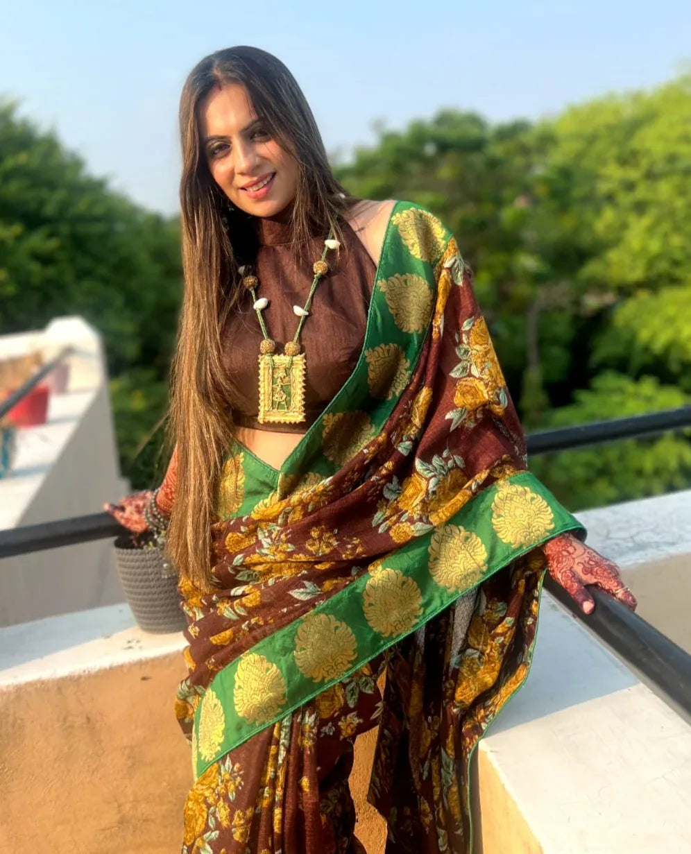 Beautiful Designer Party Wear Printed Manipuri Silk Saree