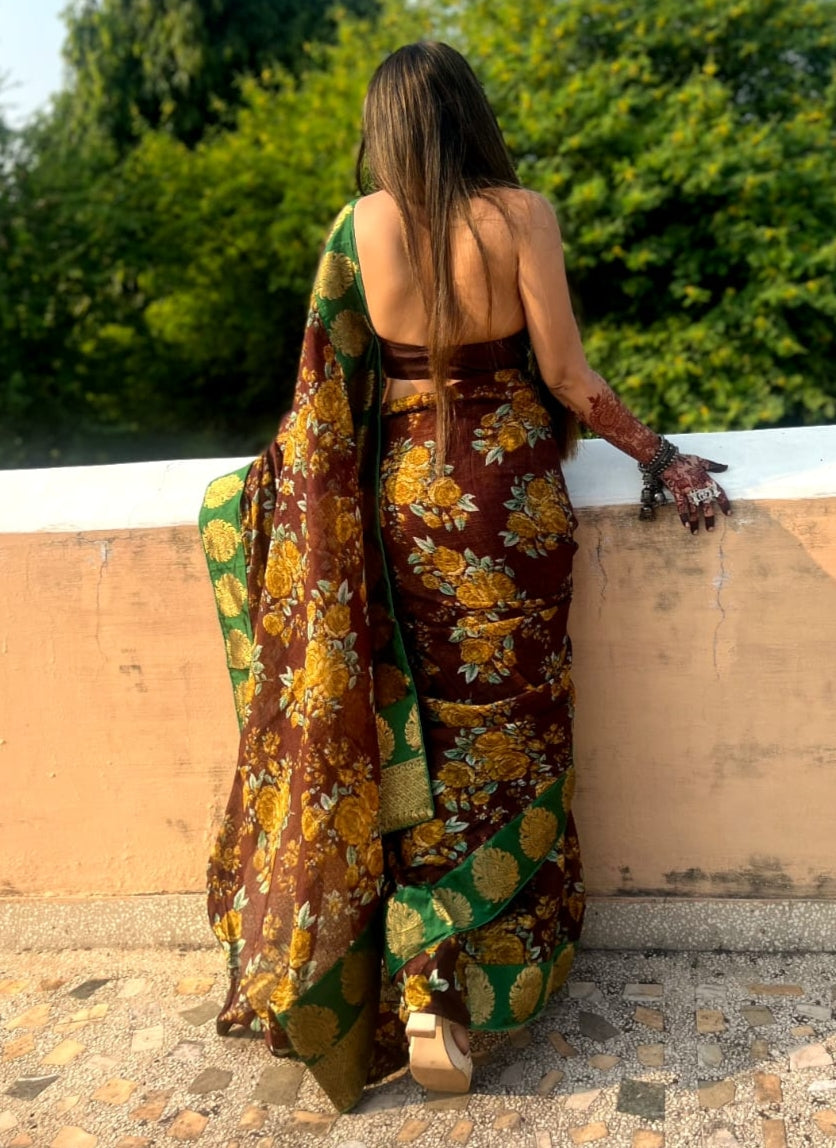 Beautiful Designer Party Wear Printed Manipuri Silk Saree