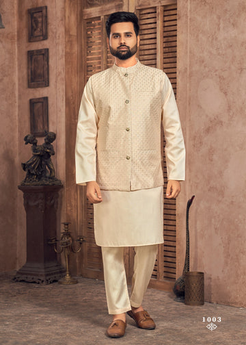 Beautiful Party Wear Banglori Silk Kurta Pajama With Koti Jacket