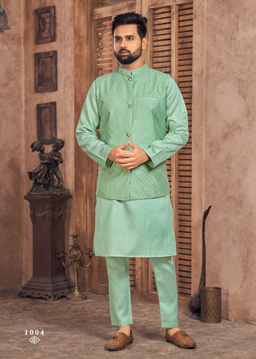 Beautiful Party Wear Banglori Silk Kurta Pajama With Koti Jacket