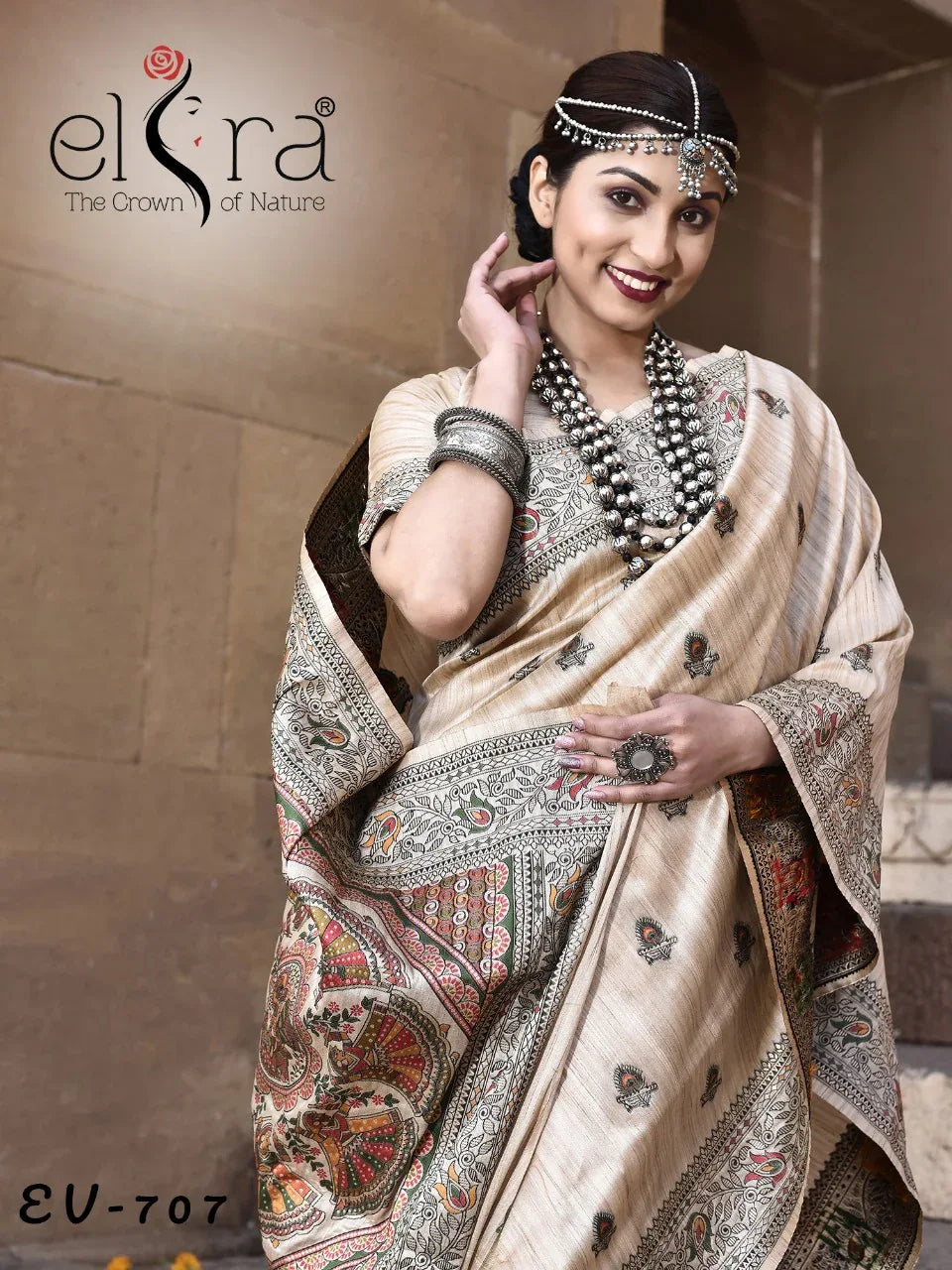 Beautiful Designer Pure Tussar Silk Madhubani Work Saree