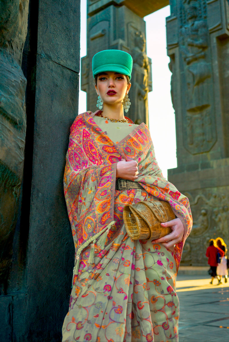 Beautiful Designer Occasion Wear Kashneer Silk Handloom Weaving Saree