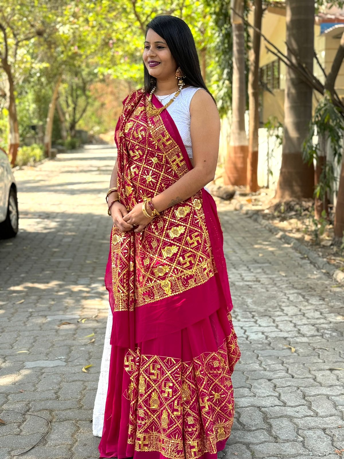 Beautiful Designer Pure Georgette Gharchola Bandhej Saree