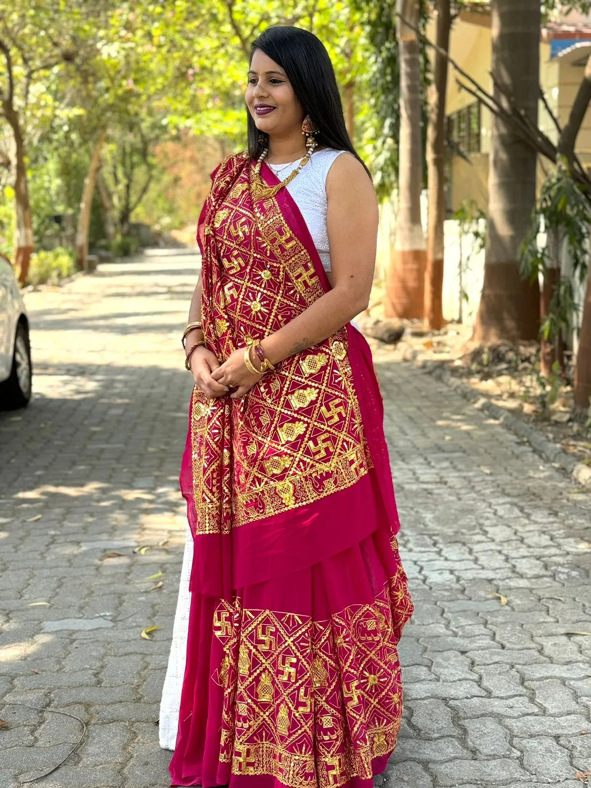 Beautiful Designer Pure Georgette Gharchola Bandhej Saree