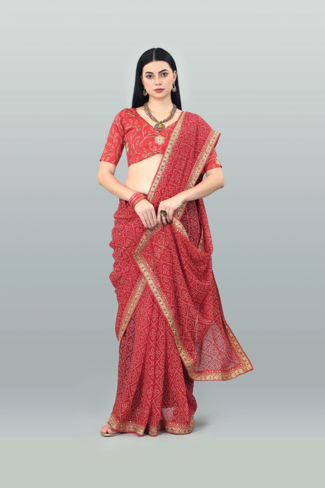 Beautiful Designer Pure Georgette Bandhani Printed Saree