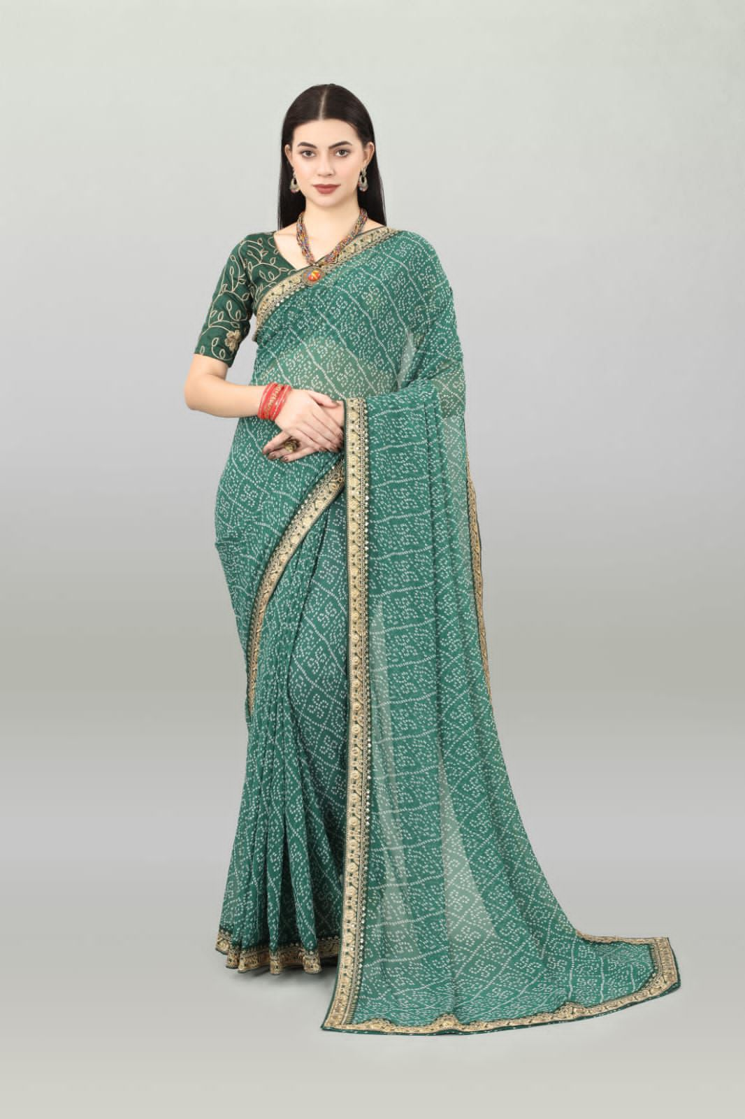 Beautiful Designer Pure Georgette Bandhani Printed Saree