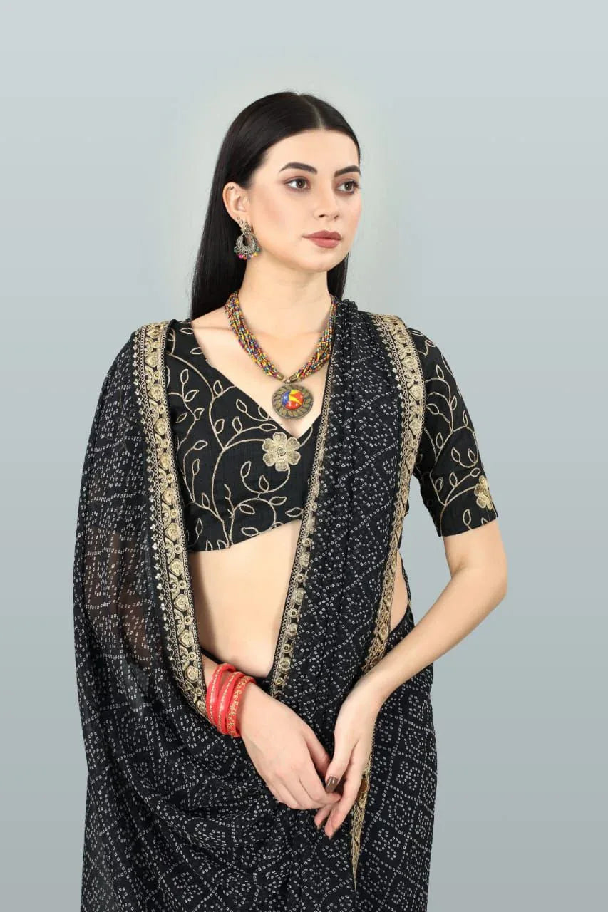 Beautiful Designer Pure Georgette Bandhani Printed Saree