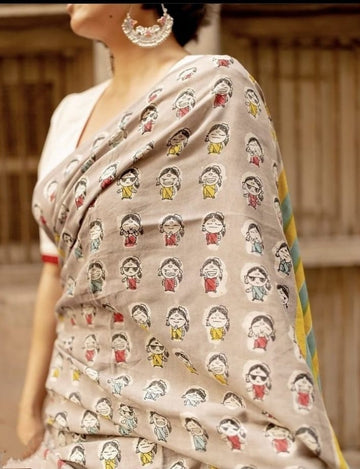 Beautiful Designer Imported Cotton Linen Digital Print Saree