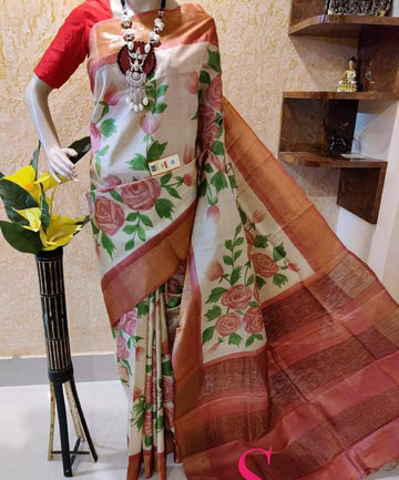 Beautiful Designer Party Wear Plain Linen Saree