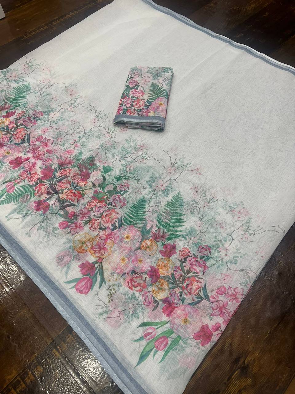 Beautiful Designer Party Wear Plain Linen Saree