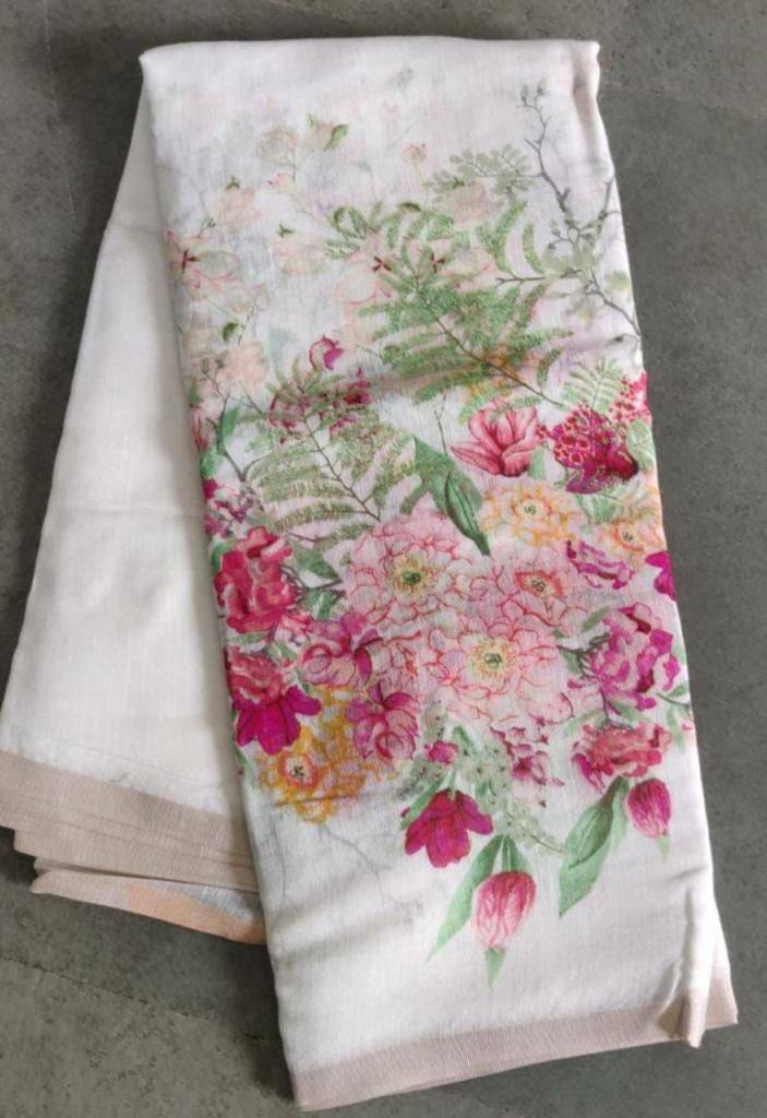 Beautiful Designer Party Wear Plain Linen Saree