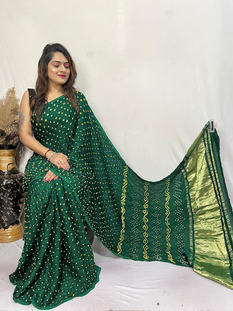 Beautiful Designer Bandhni Gajji Modal Silk Lagdi Pallu Saree