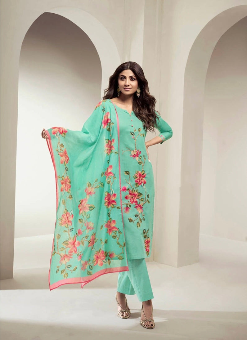 Party Wear Pure Cotton Digital Print With Khatli Work Kurti