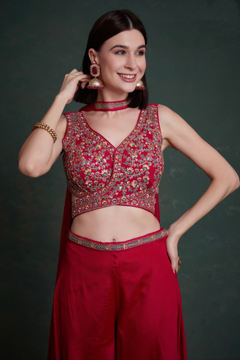 Party Wear Designer Real Chinnon Plazzo Suit