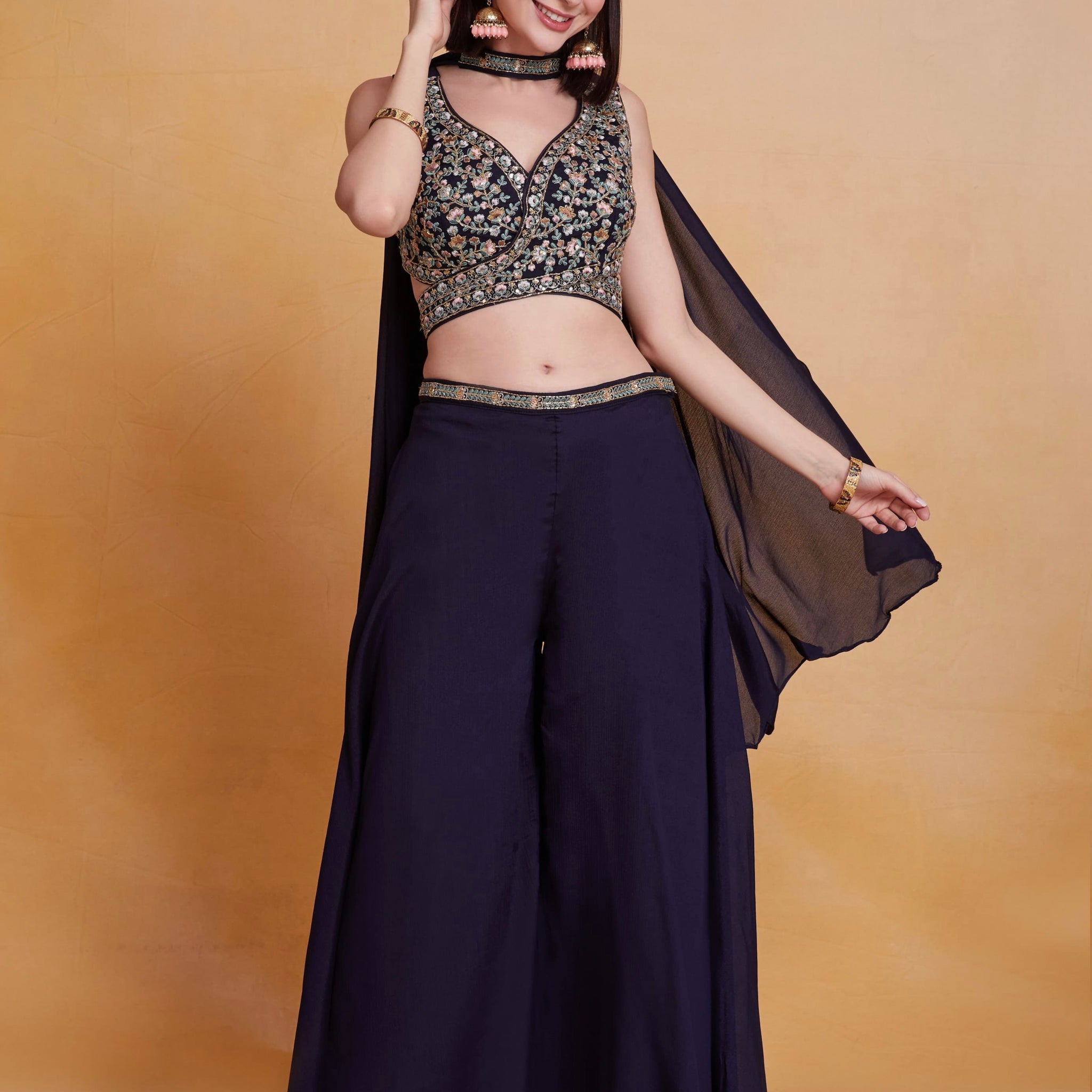 Party Wear Designer Real Chinnon Plazzo Suit