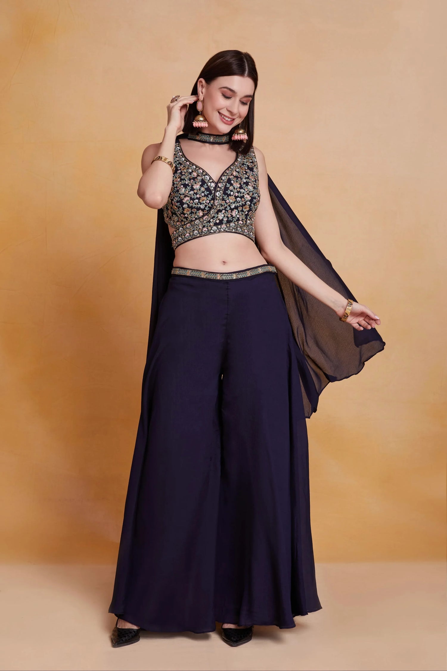 Party Wear Designer Real Chinnon Plazzo Suit