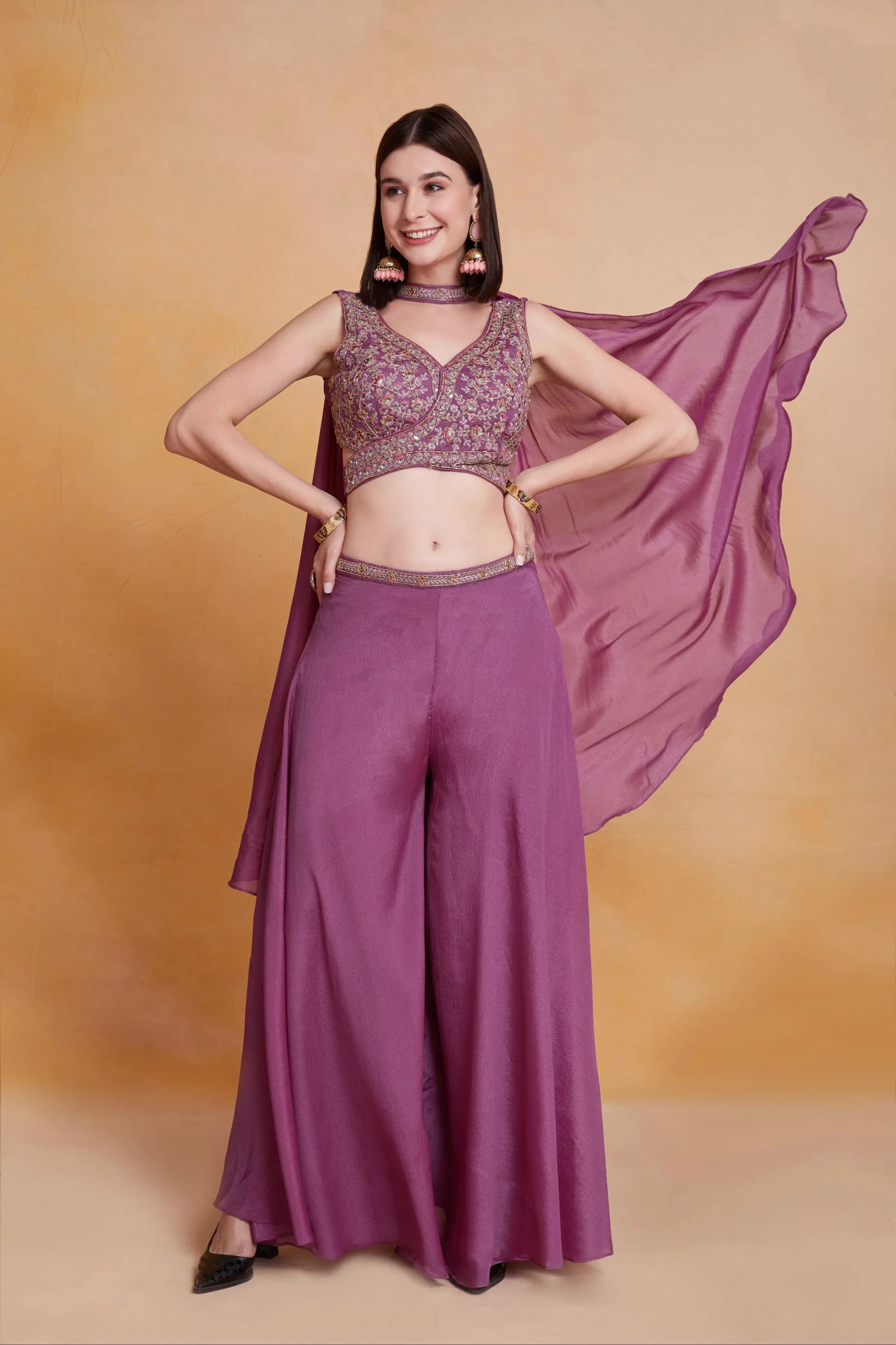 Party Wear Designer Real Chinnon Plazzo Suit