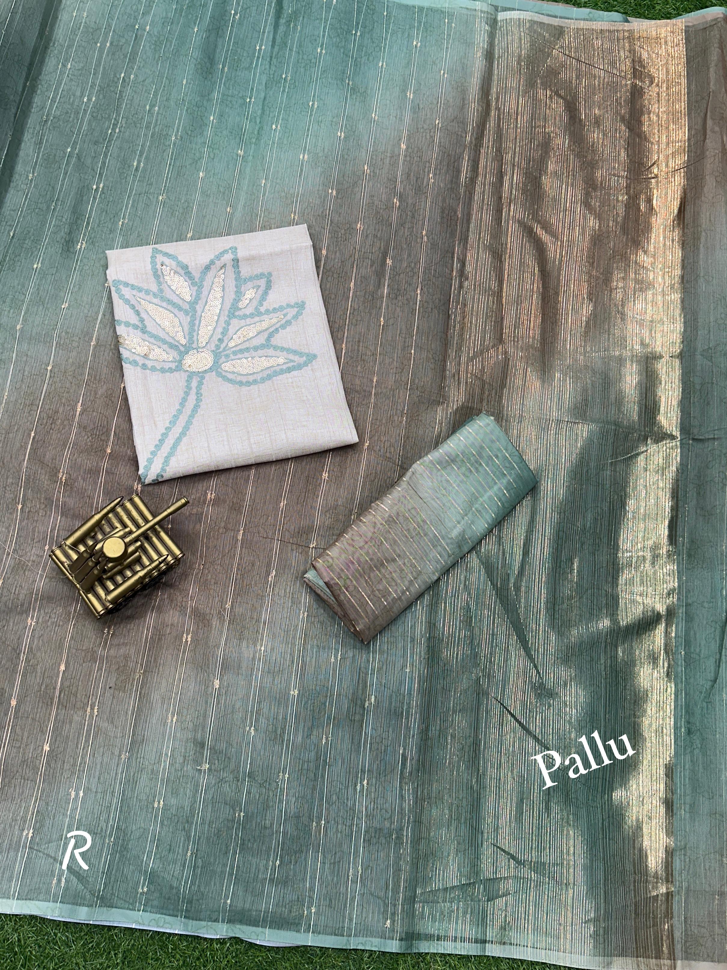 Beautiful Designer Soft Lurex Linen Organza Saree