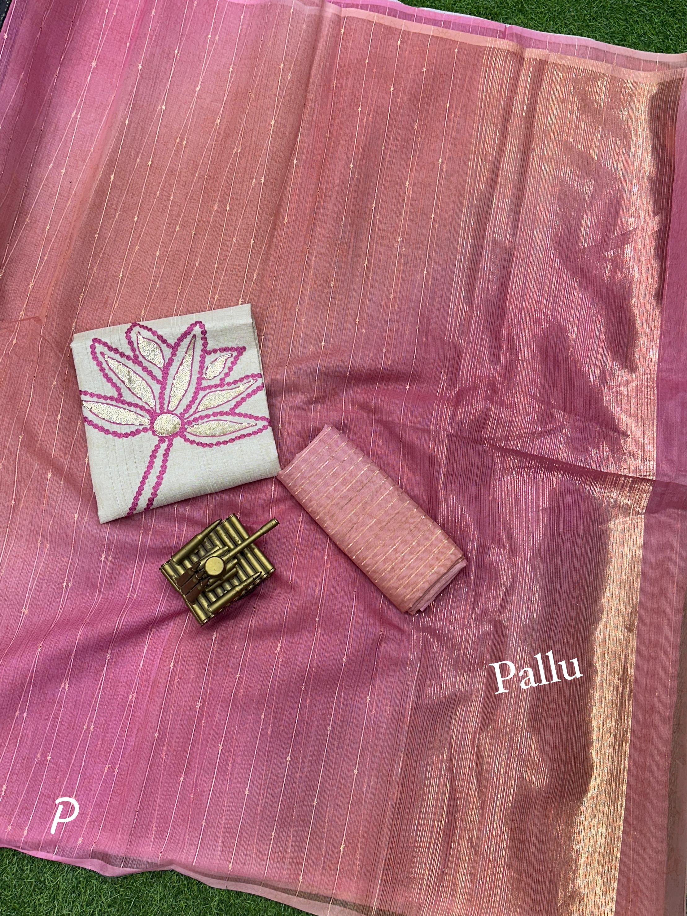 Beautiful Designer Soft Lurex Linen Organza Saree