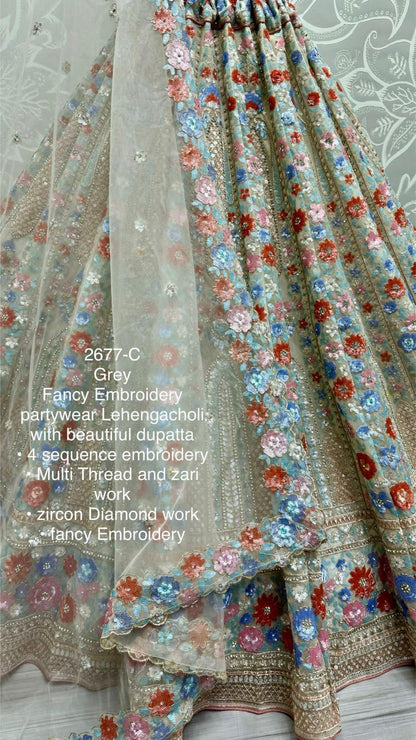 Beautiful Designer Bridal Heavy Net With Sequence Lehenga Choli