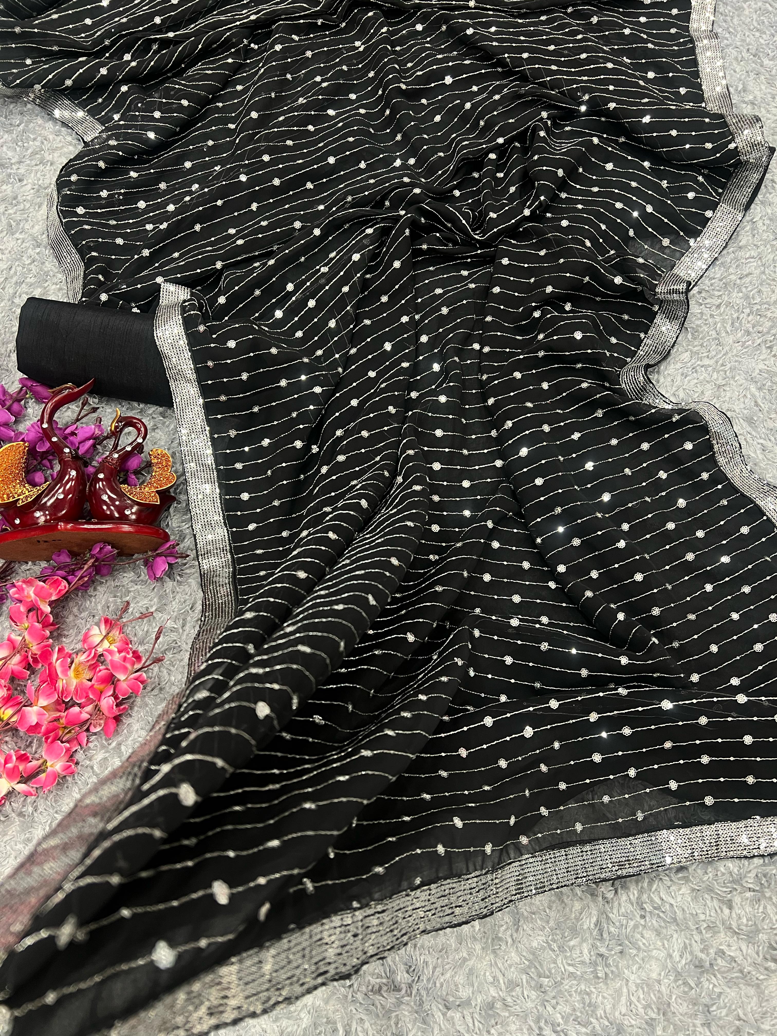 Beautiful Designer Heavy Georgette Exclusive Sequanc Saree