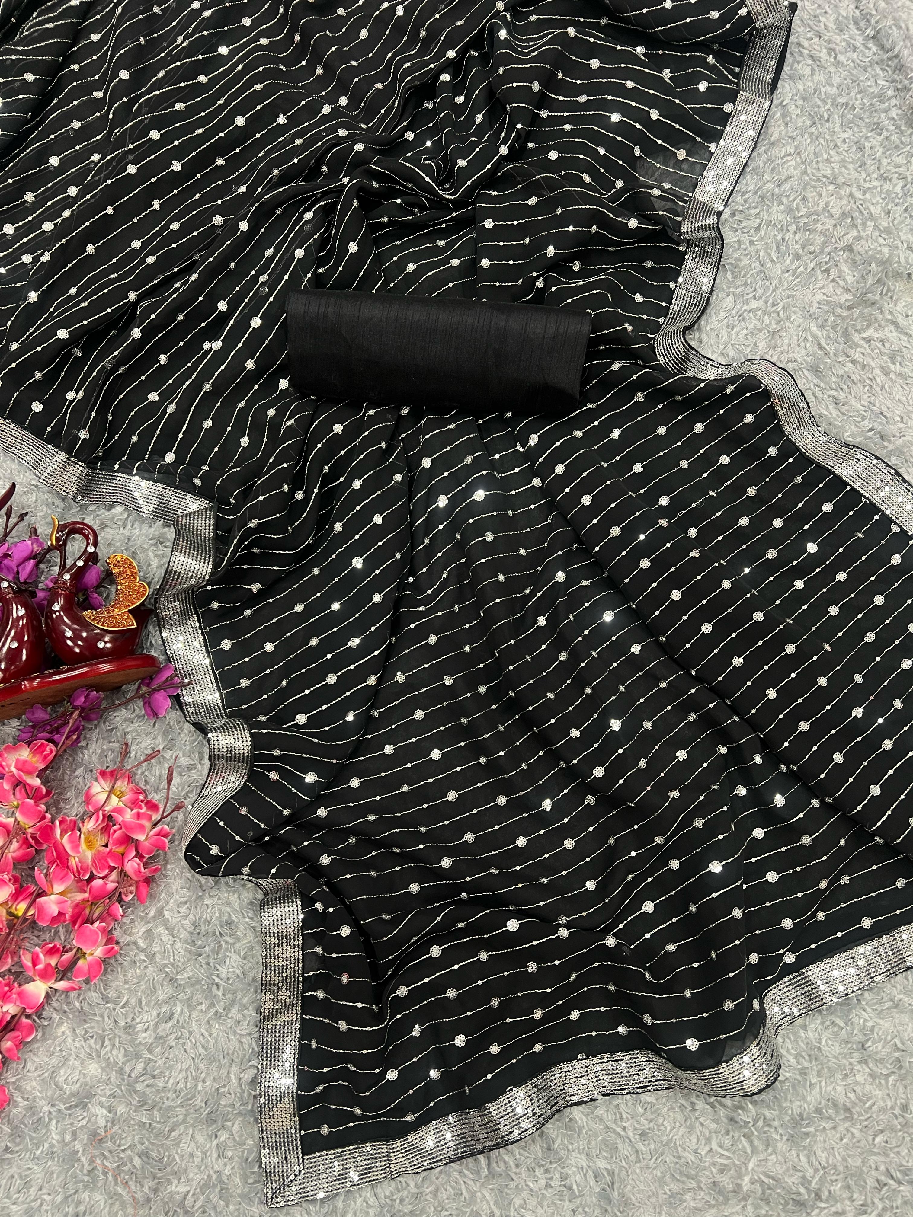 Beautiful Designer Heavy Georgette Exclusive Sequanc Saree