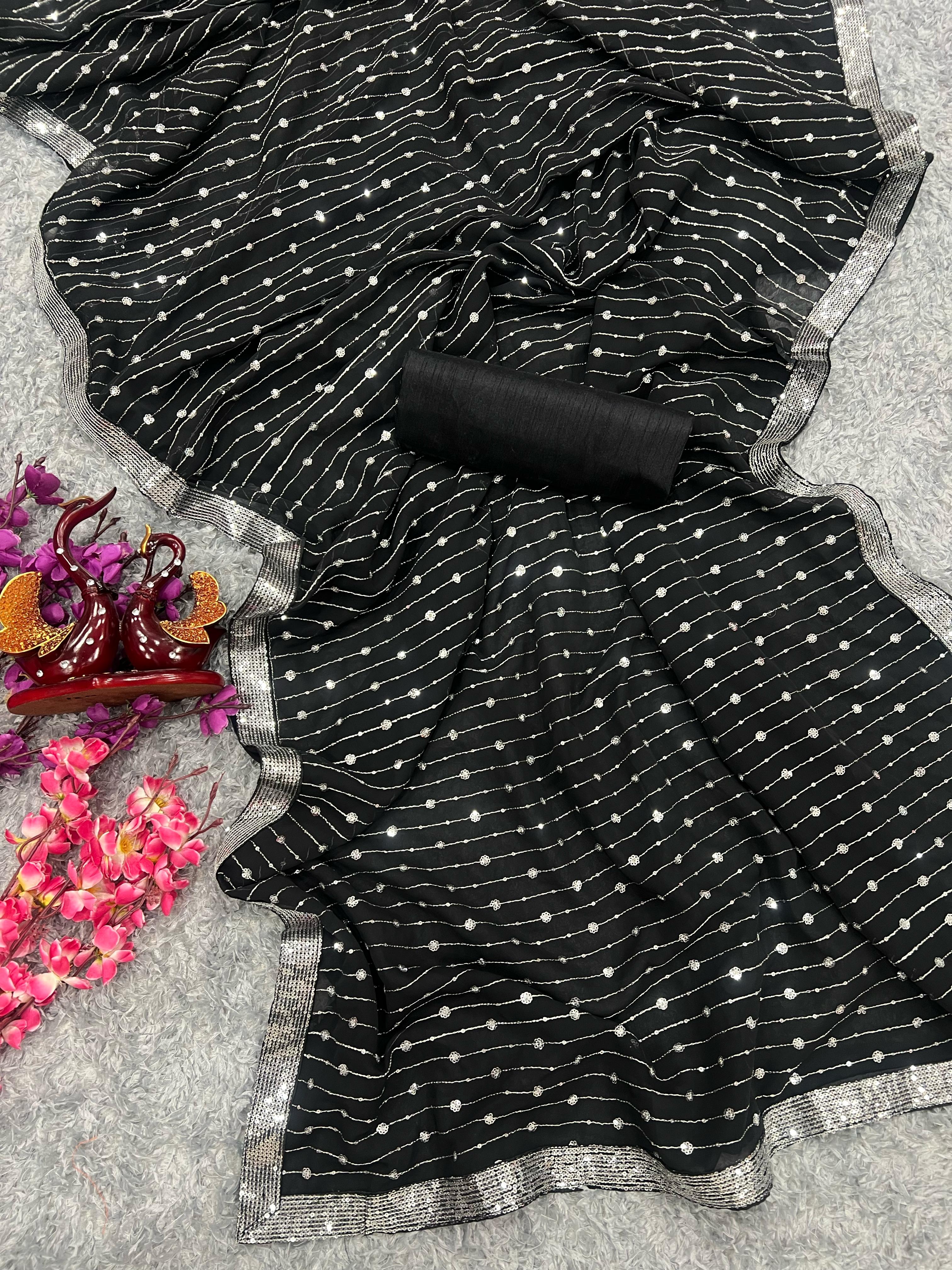 Beautiful Designer Heavy Georgette Exclusive Sequanc Saree