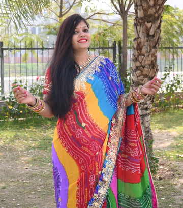 Beautiful Rajasthani Traditional Panchrangi Georgette Saree