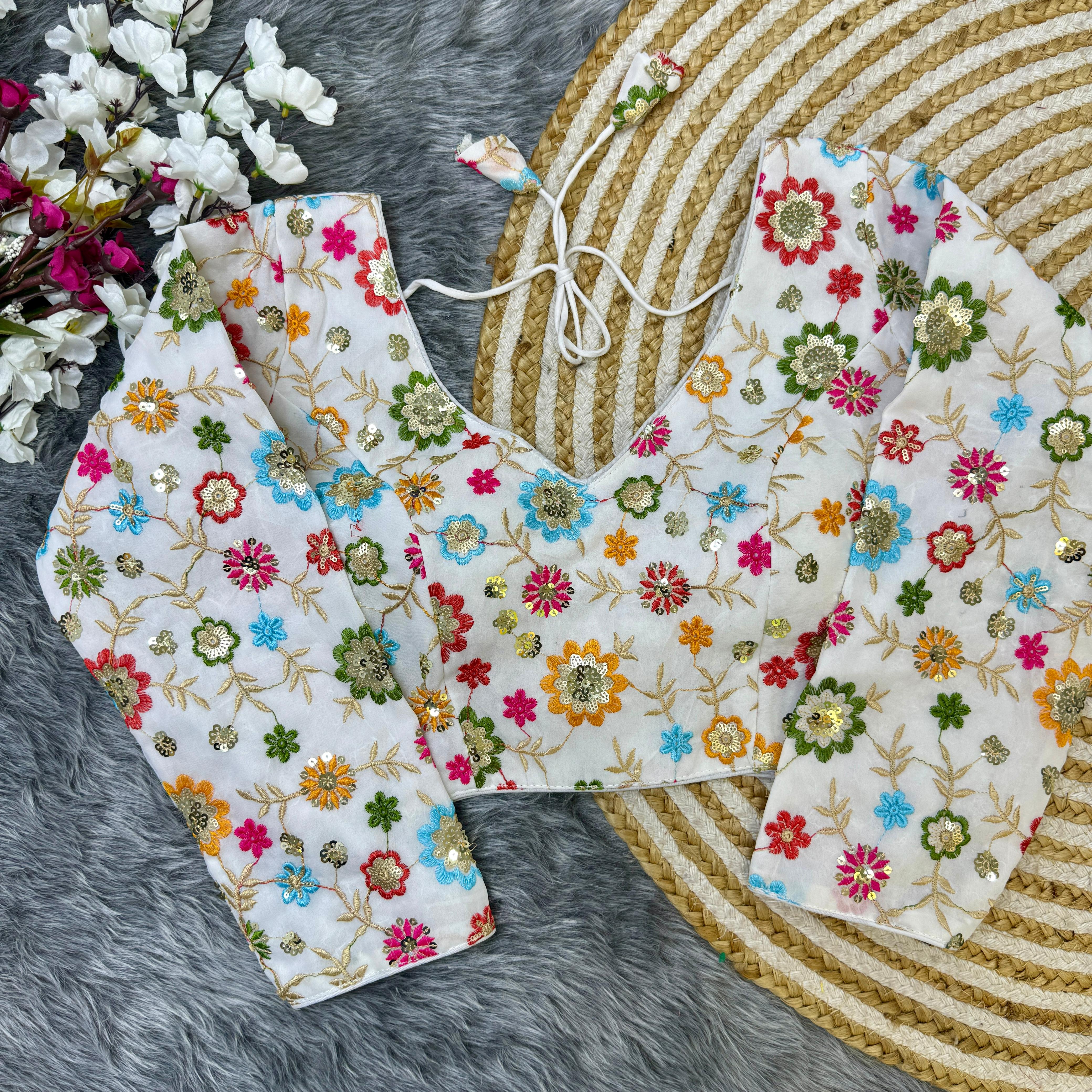 Designer Readymade Long Sleeves Multi Thread With Sequence Work Blouse