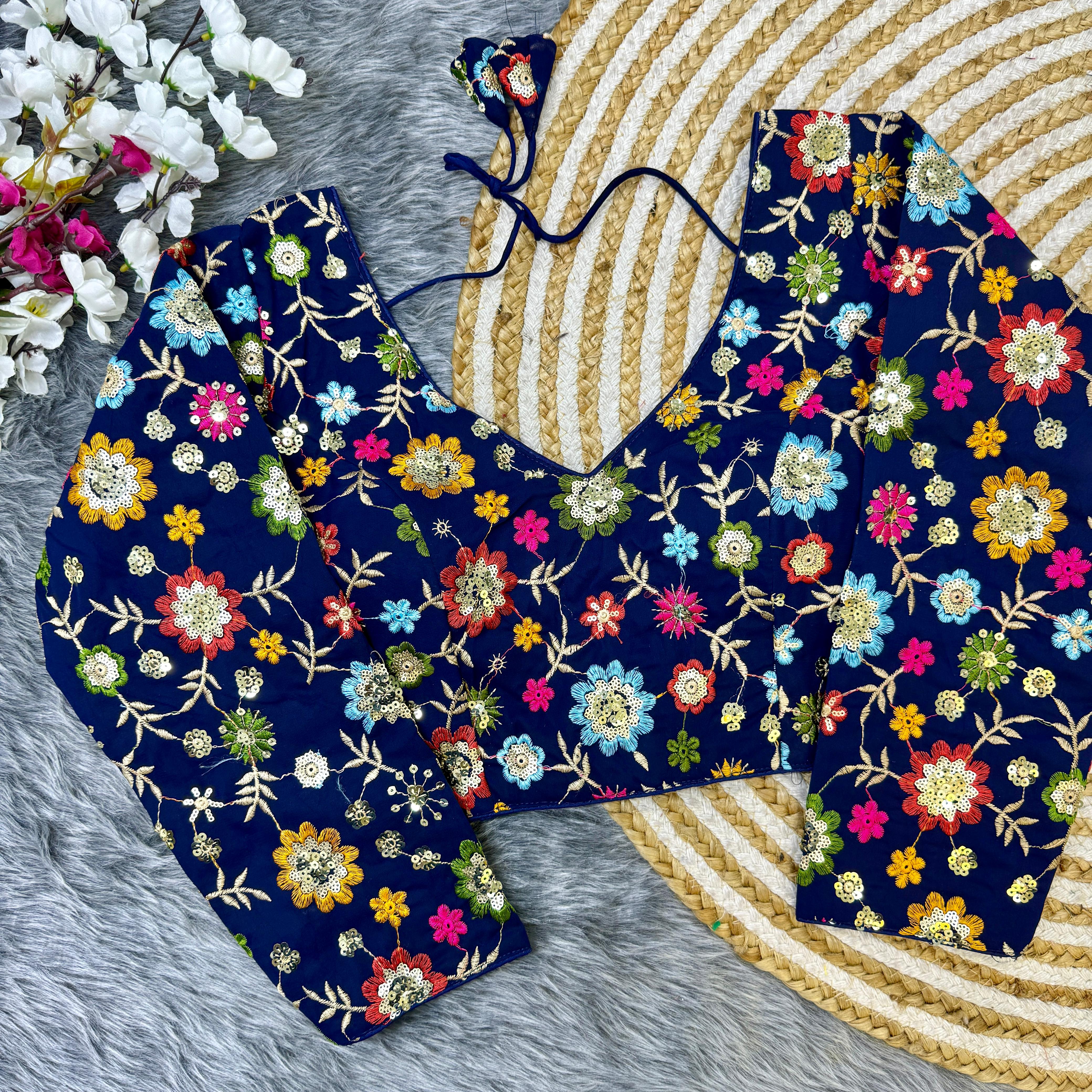 Designer Readymade Long Sleeves Multi Thread With Sequence Work Blouse