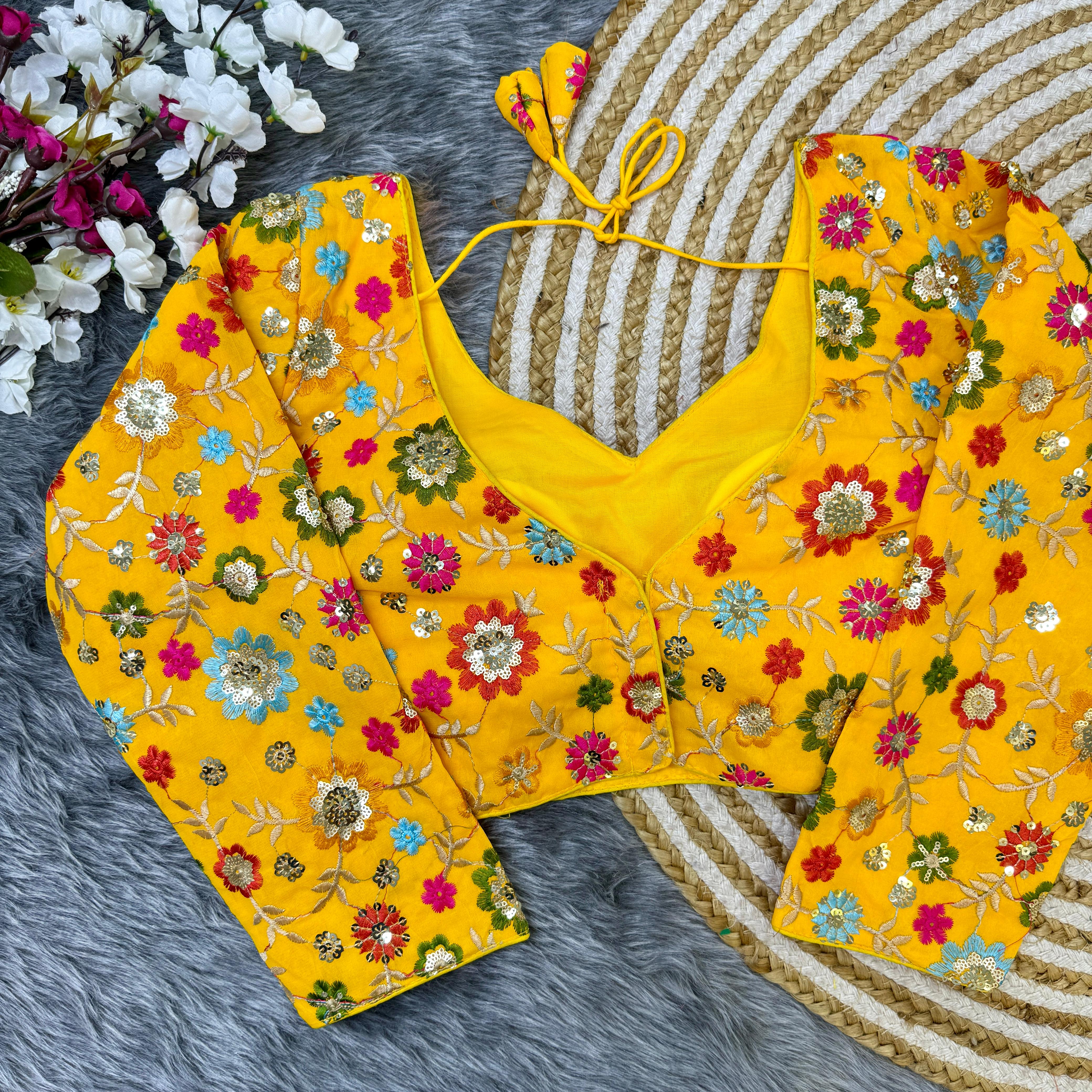 Designer Readymade Long Sleeves Multi Thread With Sequence Work Blouse